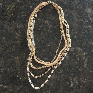 Elegant Gold and White Layered Necklace 5 strand